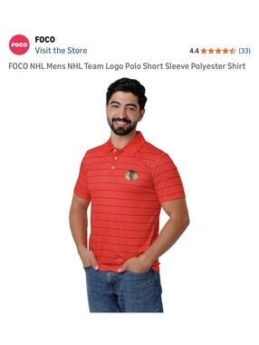 FOCO Mens NHL Chicago Blackhawks Polo Short Sleeve Polyester Shirt